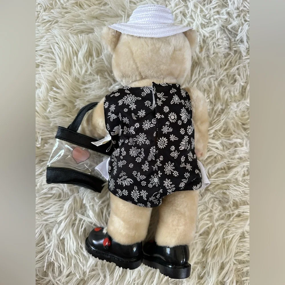 Pacifica Cream Teddy Bear‎ with Black Floral Dress